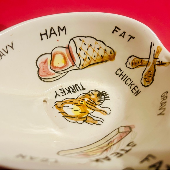 Vintage Ceramic Gravy Ladle & Separator Japan w cute graphics 2 pc Kitchen Kitch - Picture 5 of 10